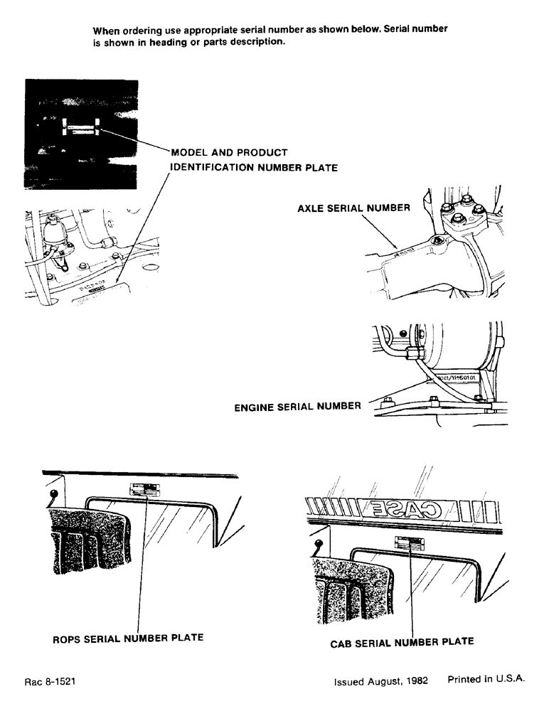 Схема запчастей Case IH 1690 - (4) - MODEL& PRODUCT, IDENTIFICATION NUMBER PLATE, AXLE S.N., ENGINE S.N., ROPS S.N. PLATE, CAB S/N PLATE (00) - GENERAL