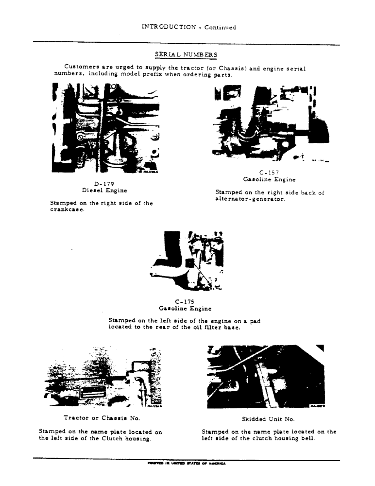 Схема запчастей Case IH 454 - (01-11) - INTRODUCTION - SERIAL NUMBER LOCATIONS (00) - GENERAL