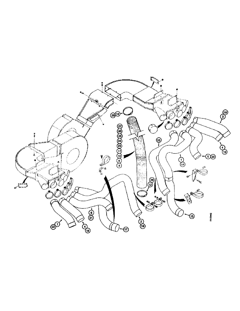 Схема запчастей Case IH 2055 - (9C-31A) - AIR DUCTS & HOSES 4 ROW WIDE & 5 ROW NARROW (15) - HANDLING SYSTEM