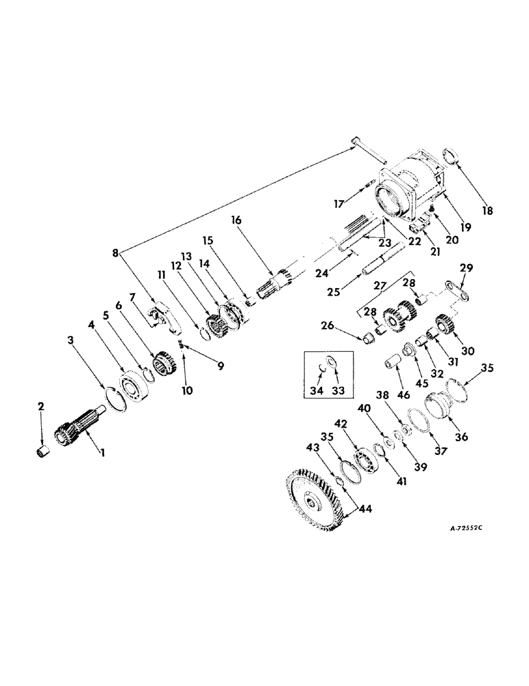 Схема запчастей Case IH 424 - (091) - REAR FRAME AND DRIVING MECHANISMS, FORWARD AND REVERSE TRANSMISSION, TRACTORS WITH SINGLE CLUTCH Rear Frame & Driving Mechanisms