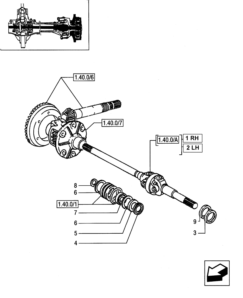 Схема запчастей Case IH JX90 - (1.40.0/10[02]) - FRONT AXLE - HALF-SHAFTS AND RINGS (04) - FRONT AXLE & STEERING
