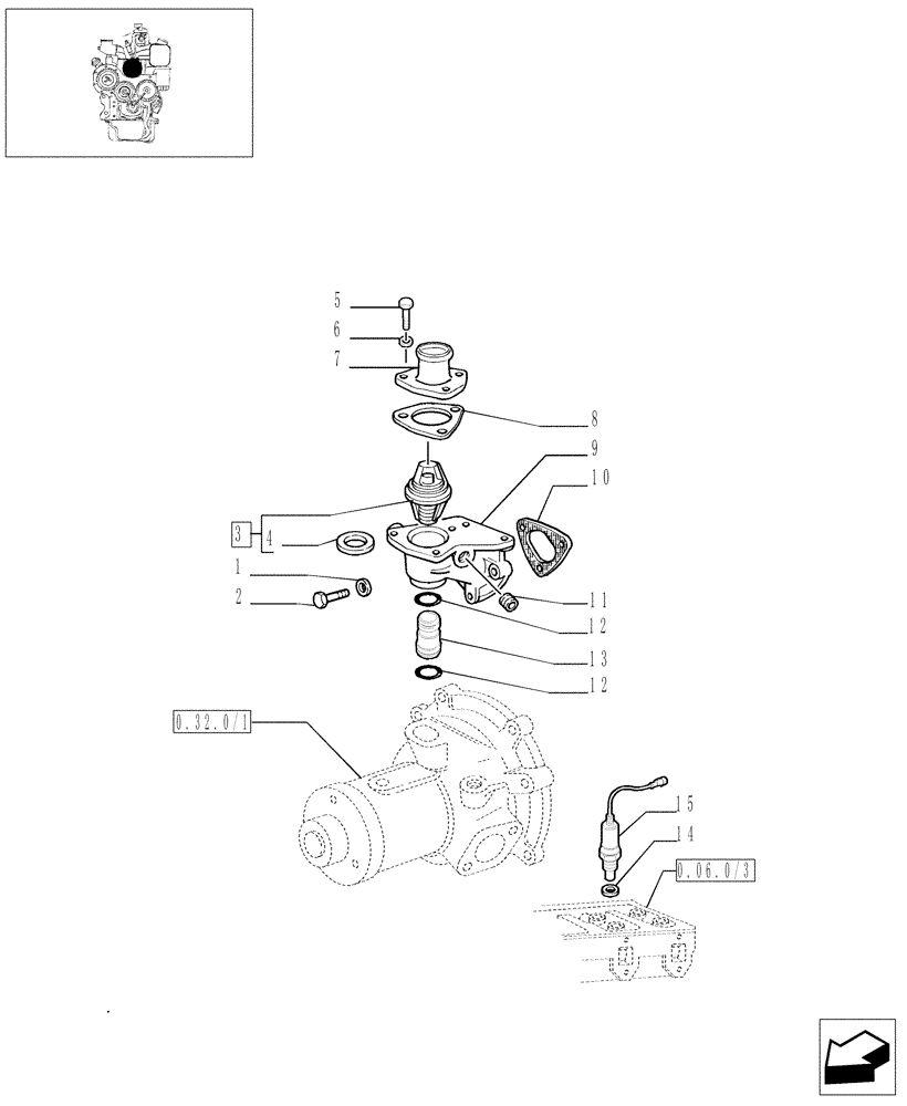 Схема запчастей Case IH JX95 - (0.32.6/01) - THERMOSTAT AND RELATED PARTS (01) - ENGINE
