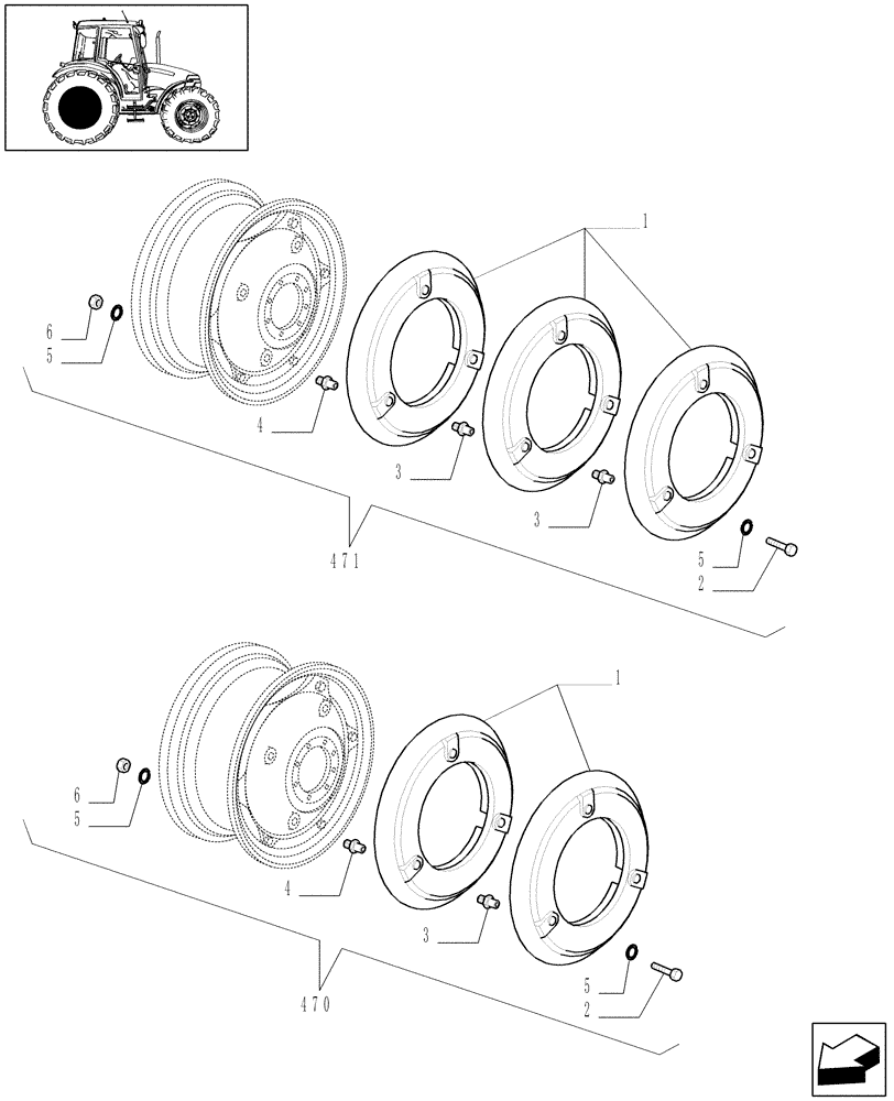 Схема запчастей Case IH JX60 - (1.48.2) - (VAR.470-471) REAR BALLAST (05) - REAR AXLE