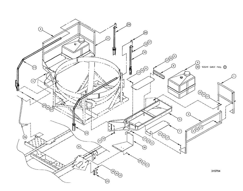 Схема запчастей Case IH SPX3200 - (09-044) - RINSE AND DECK ASSEMBLY - SPHERICAL TANK, GRAY (78) - SPRAYING