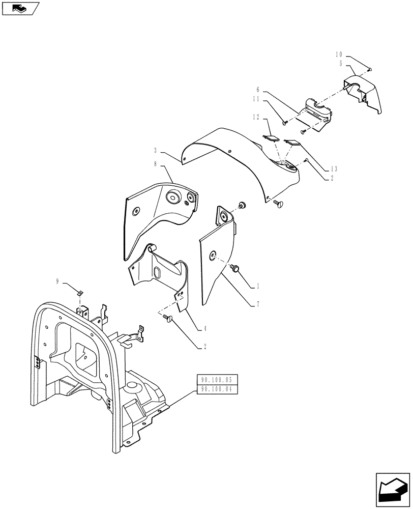 Схема запчастей Case IH FARMALL 40B - (90.100.03) - HOOD CONSOLE & SIDE PANELS (90) - PLATFORM, CAB, BODYWORK AND DECALS