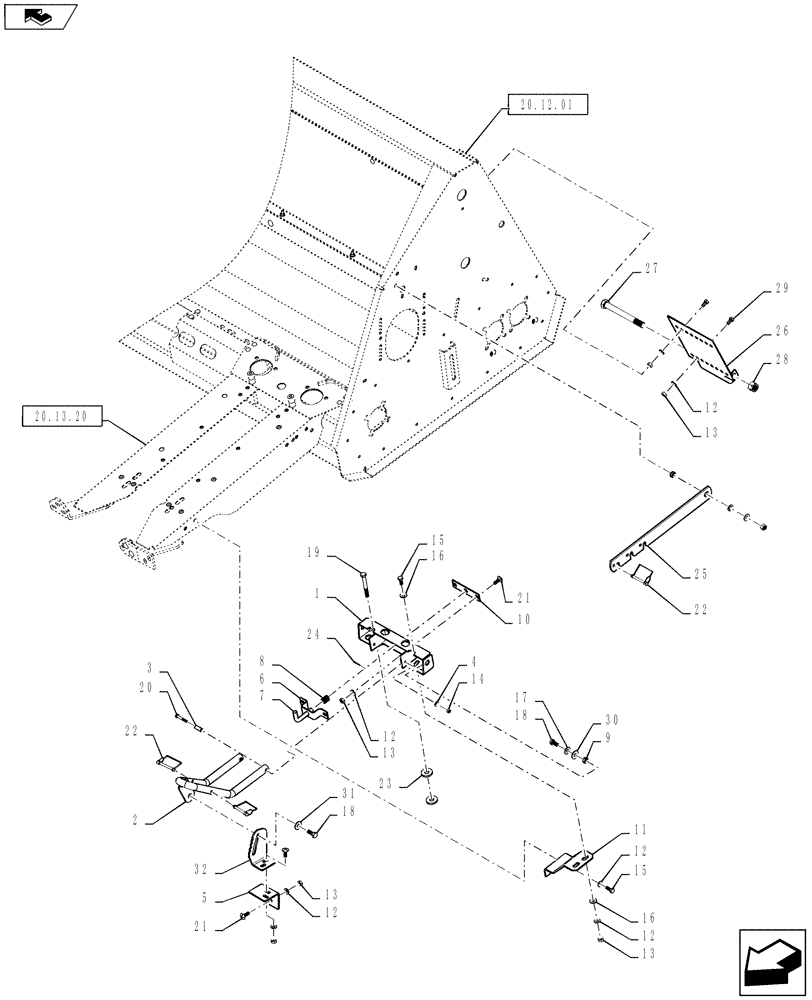 Схема запчастей Case IH 3208-30 - (20.13.09) - OUTER DIVIDERS, MOUNT HARDWARE (58) - ATTACHMENTS/HEADERS