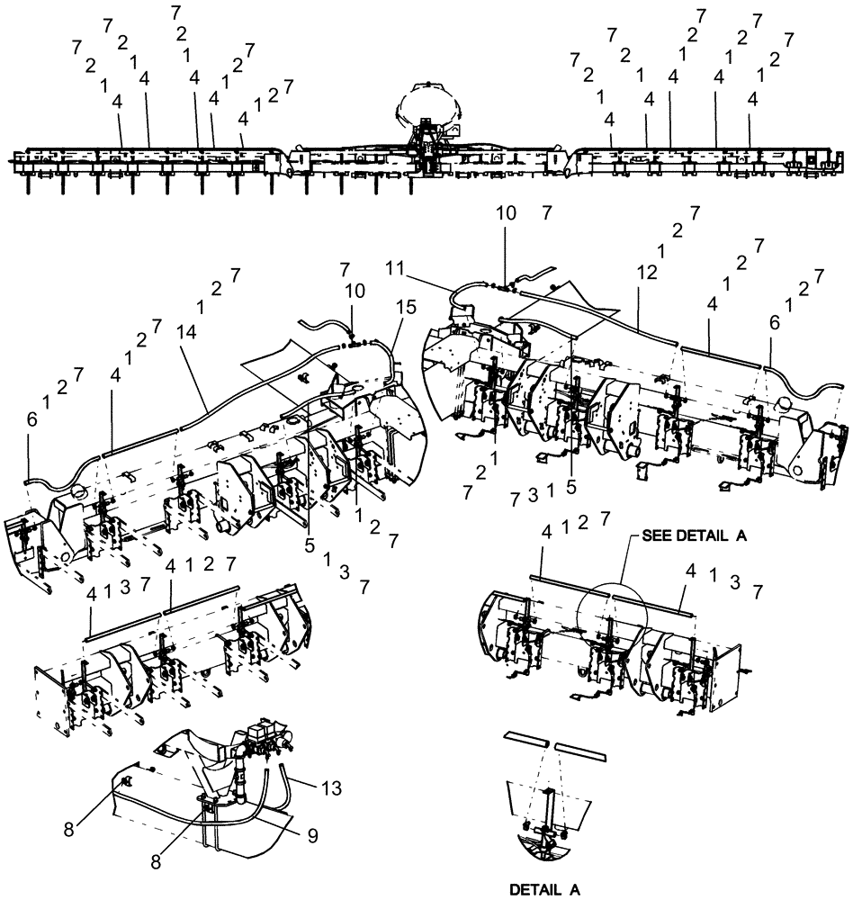 Схема запчастей Case IH 1250 - (75.110.40) - LIQUID FERTILIZER - DISTRIBUTION HOSES AND SUPPORTS - 24 ROW, 600 GALLON TANK (75) - SOIL PREPARATION