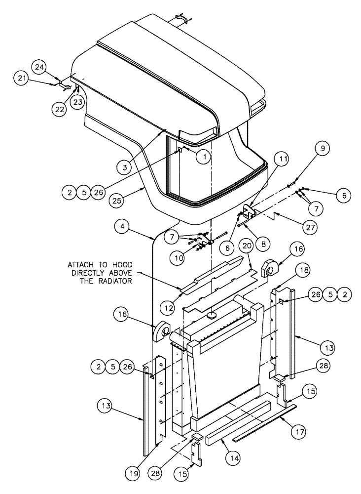 Схема запчастей Case IH FLX4300 - (04-021) - HOOD ASSEMBLY (FLX4375) Frame & Suspension