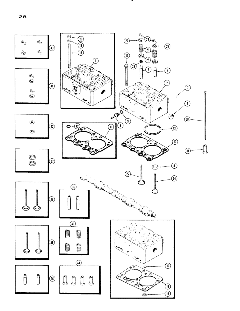 Схема запчастей Case IH 830-SERIES - (028) - CYLINDER HEAD AND VALVES, MODEL 830, 301 DIESEL ENGINE (02) - ENGINE