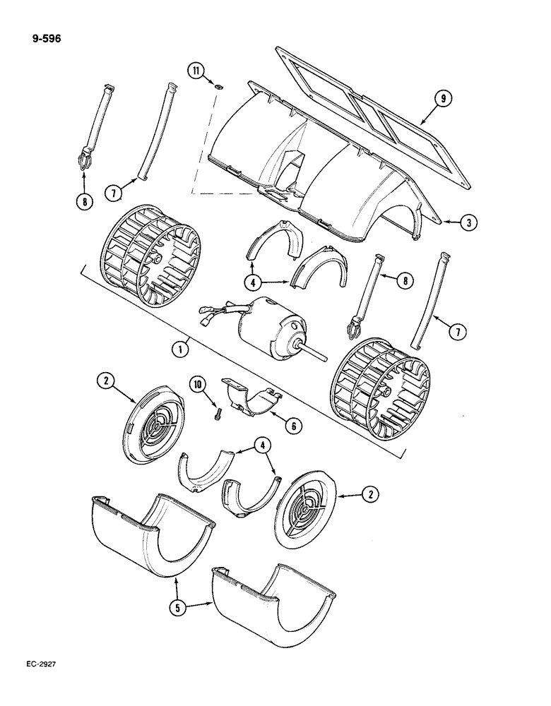 Схема запчастей Case IH 585 - (9-596) - AIR CONDITIONING BLOWER (09) - CHASSIS/ATTACHMENTS