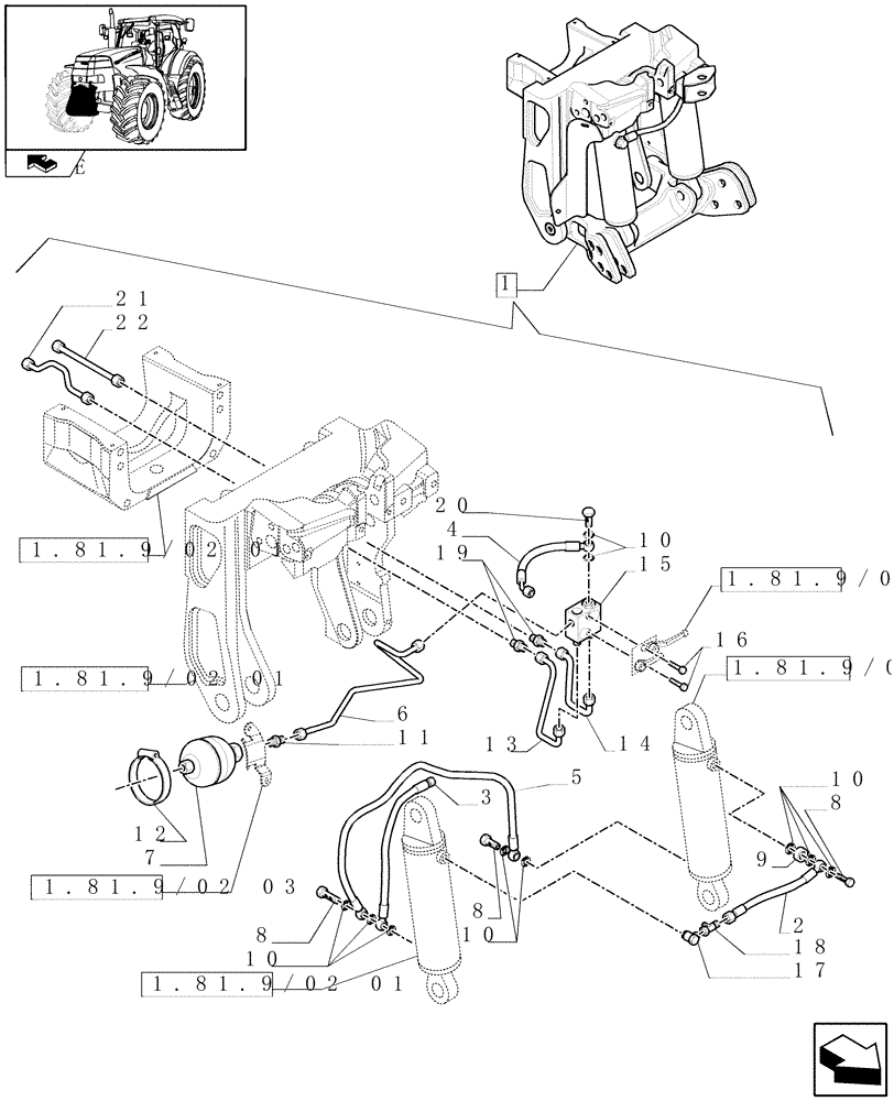 Схема запчастей Case IH PUMA 165 - (1.81.9/02[02]) - (VAR.090) FRONT HPL FOR MID MOUNT REMOTES LESS PTO, WITH AUX. COUPLERS - PIPES - C6726 (07) - HYDRAULIC SYSTEM