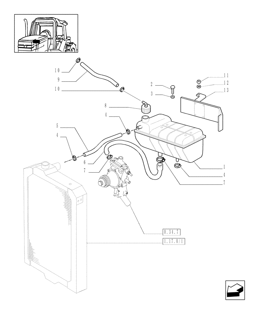 Схема запчастей Case IH MXM120 - (1.17.2) - COOLING - EXPANSION TANK (02) - ENGINE EQUIPMENT