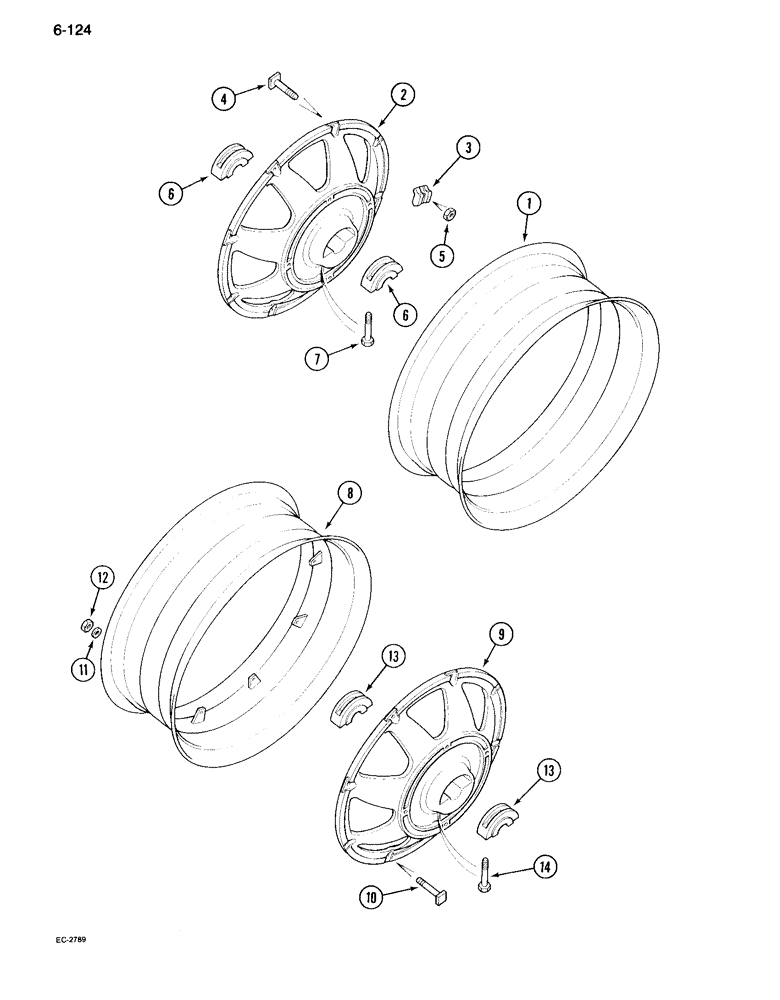 Схема запчастей Case IH 995 - (6-124) - REAR WHEELS, BAR TYPE REAR AXLE (06) - POWER TRAIN