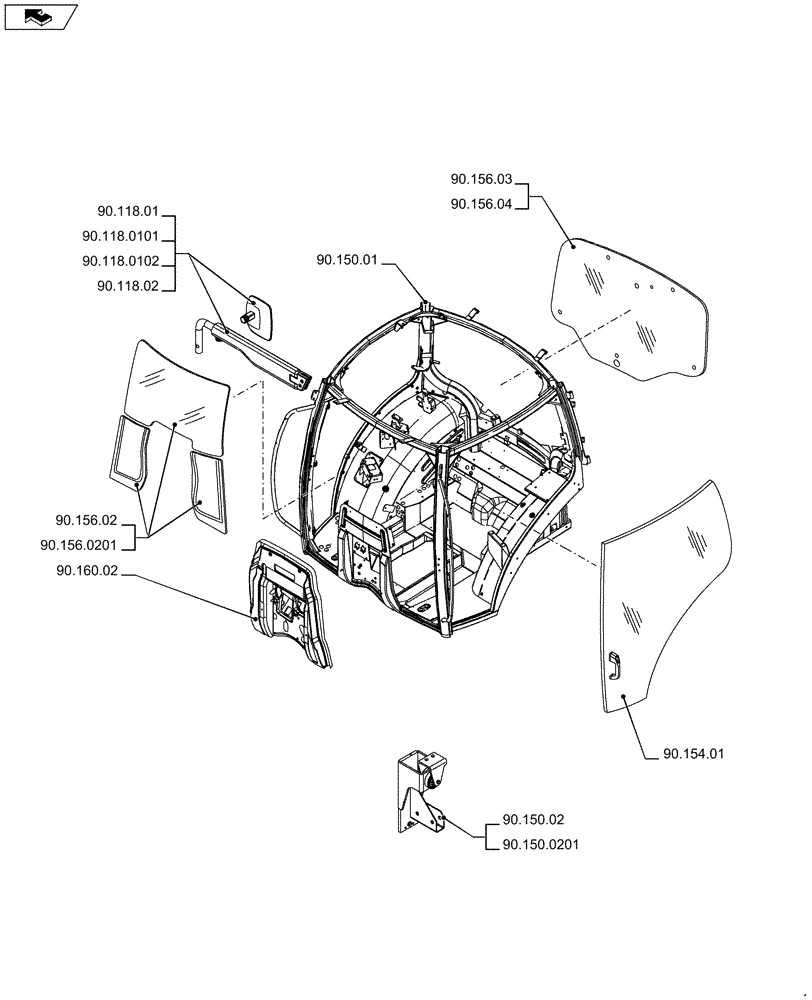 Схема запчастей Case IH PUMA 170 - (90.000.00[02]) - PICTORIAL INDEX - PLATFORM, CAB, BODYWORK AND DECALS (90) - PLATFORM, CAB, BODYWORK AND DECALS