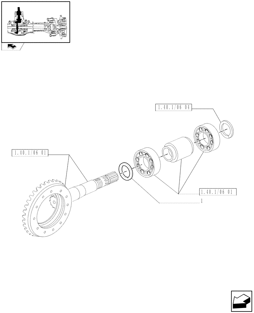 Схема запчастей Case IH FARMALL 80 - (1.40.1/06[02]) - 4WD FRONT AXLE - BEVEL GEAR/PINION SET - SHIMS (04) - FRONT AXLE & STEERING