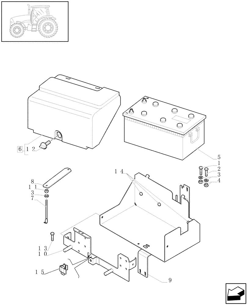 Схема запчастей Case IH PUMA 210 - (1.74.2[01A]) - BATTERY AND BATTERY MOUNTING - D6543 (06) - ELECTRICAL SYSTEMS
