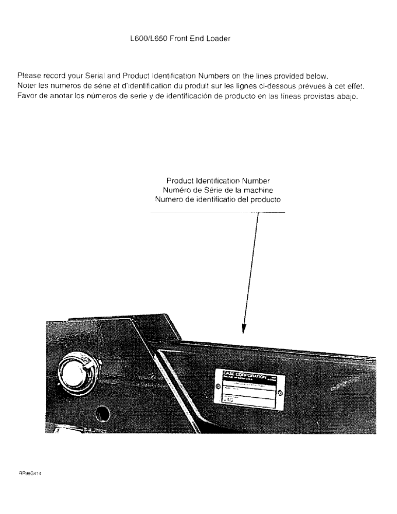 Схема запчастей Case IH L650 - (1-0) - PRODUCT IDENTIFICATION NUMBER (00) - PICTORIAL INDEX