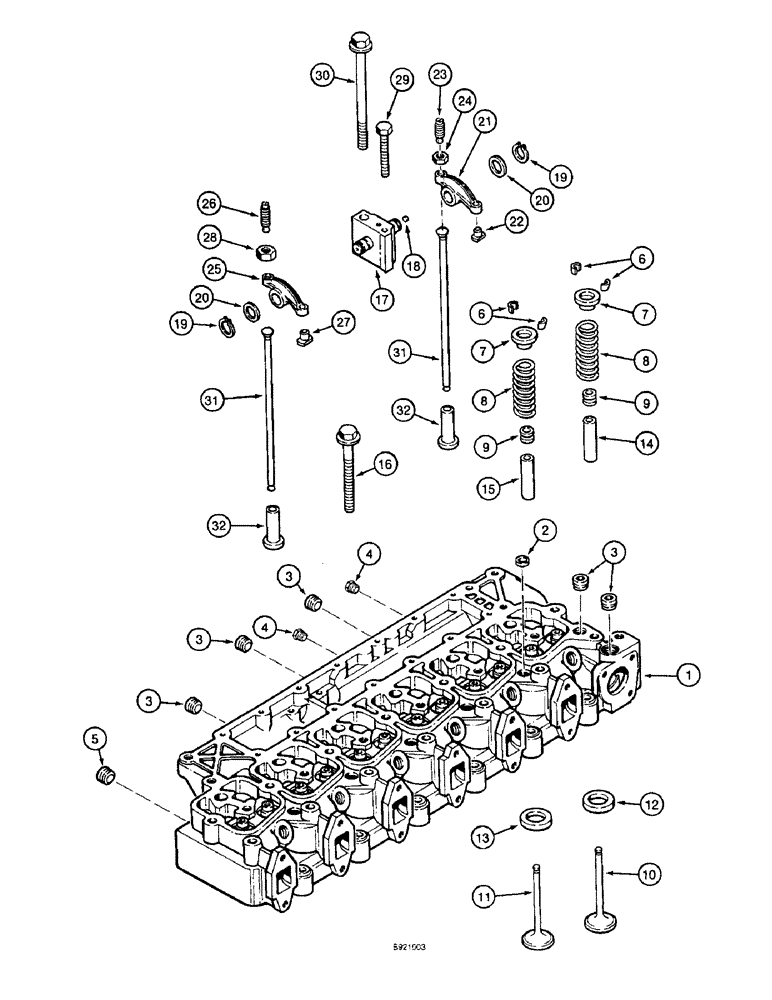 Схема запчастей Case IH 1800 - (2-30) - CYLINDER HEAD AND VALVE MECHANISM, 6TA-590 ENGINE (01) - ENGINE