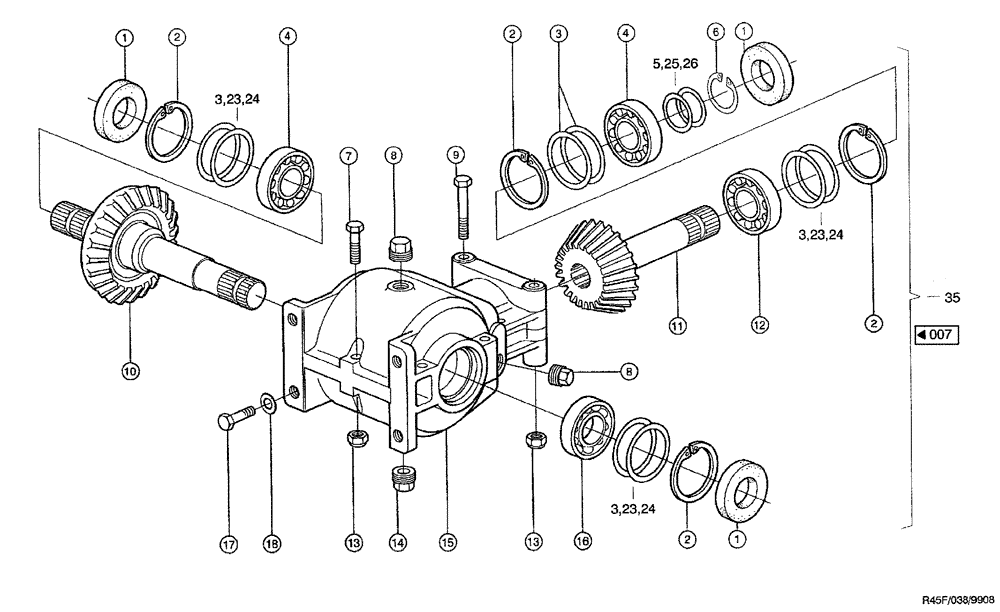 Схема запчастей Case IH RU450 - (0038) - MAIN GEARBOX (R45F) (58) - ATTACHMENTS/HEADERS