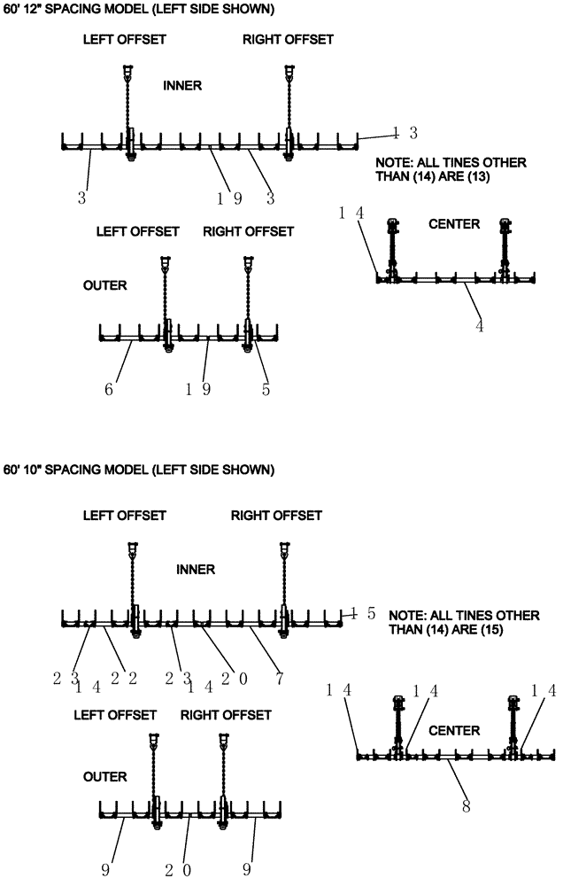 Схема запчастей Case IH 700 - (75.200.05) - HARROW, LAYOUT - 18.3M [60] 10" AND 12" SPACING (75) - SOIL PREPARATION