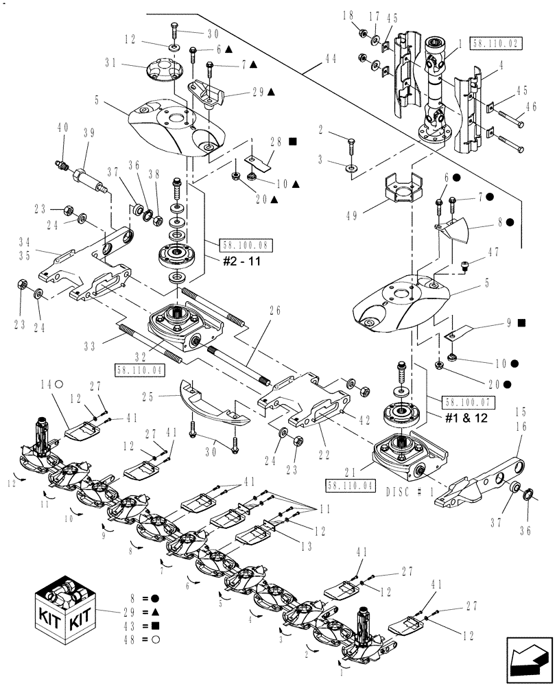 Схема запчастей Case IH RD162 - (58.110.01[01]) - CUTTERBAR, 12 DISC (58) - ATTACHMENTS/HEADERS