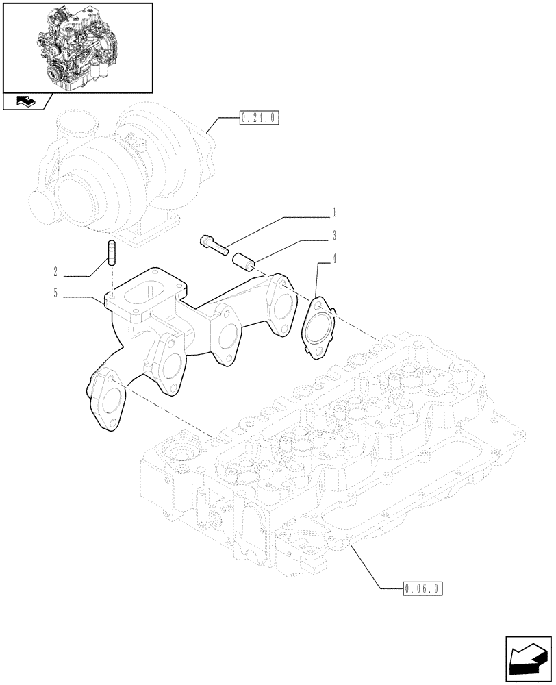Схема запчастей Case IH MAXXUM 110 - (0.07.7) - EXHAUST MANIFOLD (STD + VAR.330003-332115) (01) - ENGINE