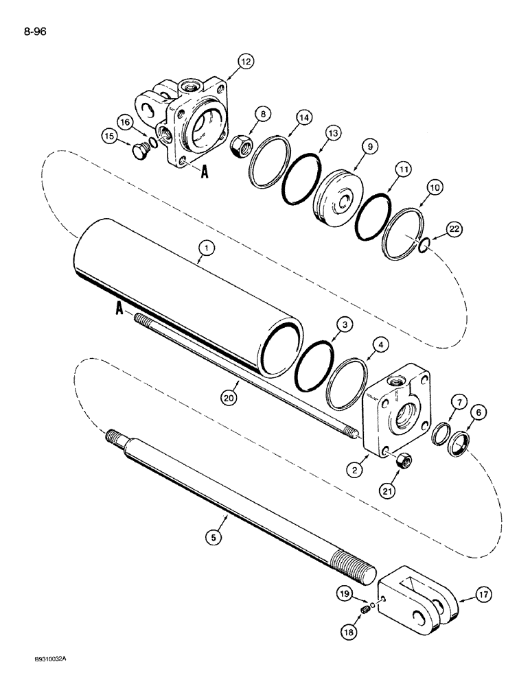 Схема запчастей Case IH 950 - (8-096) - HYDRAULIC CYLINDER, 1272150C91, WING FOLD, 12 AND 16 ROW NARROW, FRONT FOLD (08) - HYDRAULICS