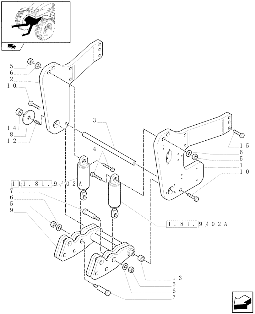 Схема запчастей Case IH PUMA 140 - (1.81.9/02[01]) - NOT INTEGRATED FRONT HPL WITH 6 SPLINES PTO - SUPPORTS, SUSPENSION ARMS AND CYLINDERS - C6335 (VAR.330813) (07) - HYDRAULIC SYSTEM
