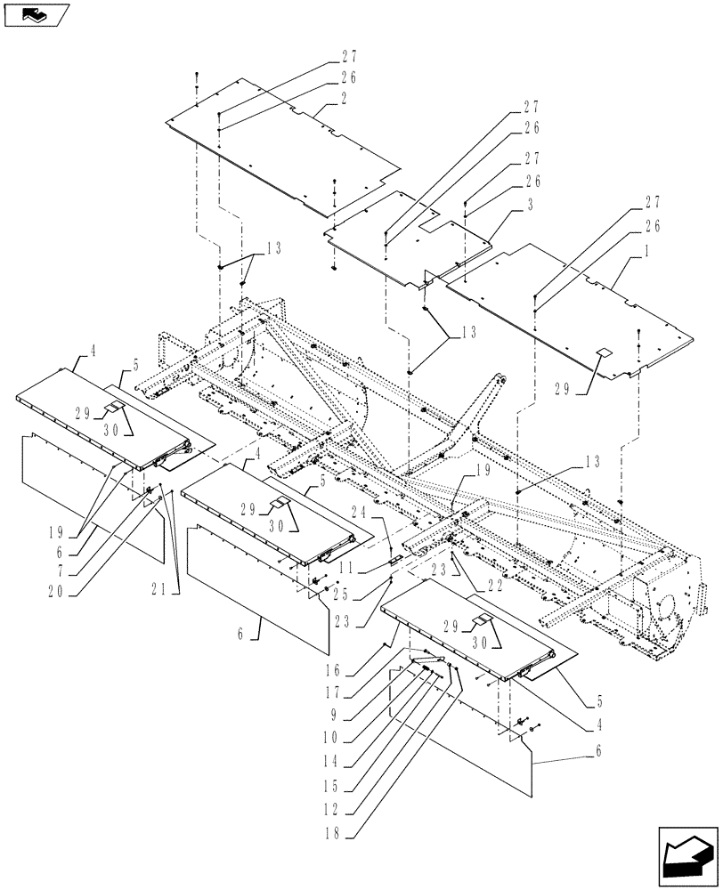 Схема запчастей Case IH RD193 - (90.119.02[01]) - CENTER SHIELD ASSY, BSN YGN260536 (90) - PLATFORM, CAB, BODYWORK AND DECALS