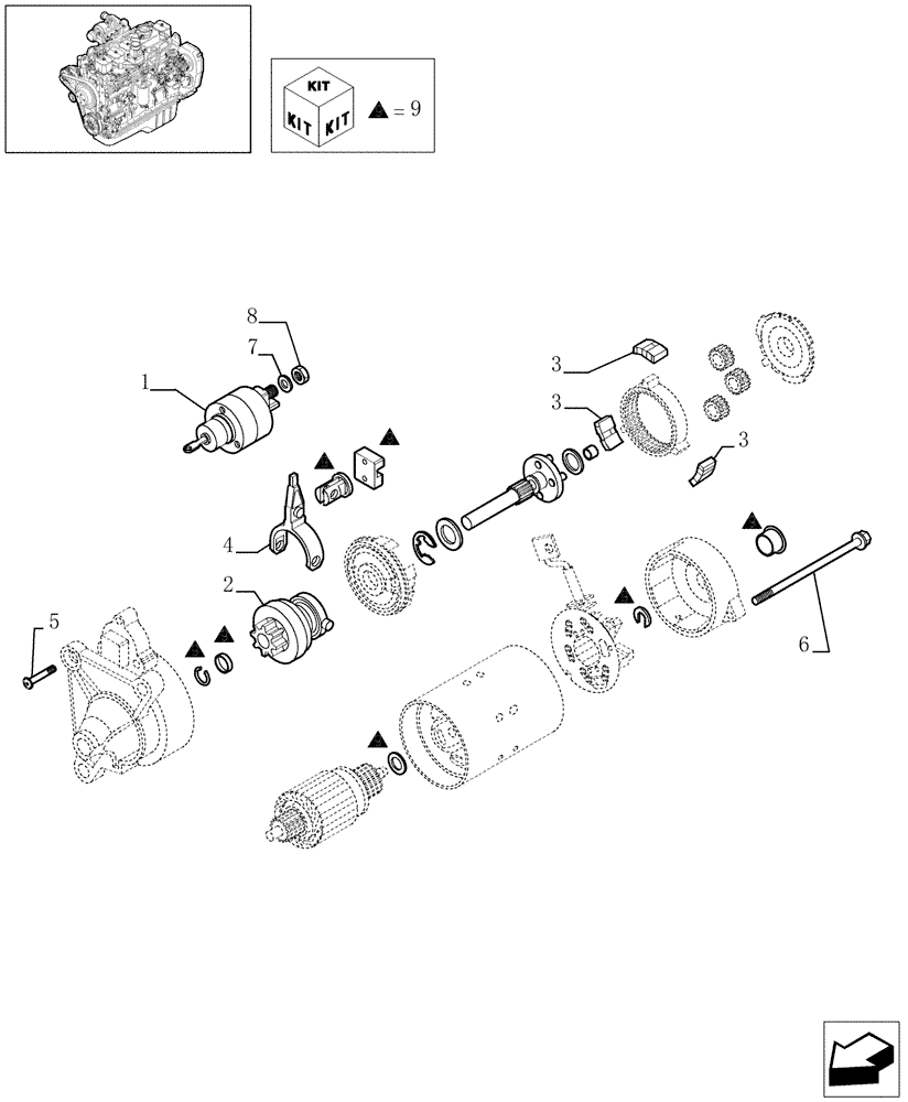Схема запчастей Case IH F4GE9684C J600 - (0.36.0/A[01]) - STARTER MOTOR - COMPONENTS (504031929) 
