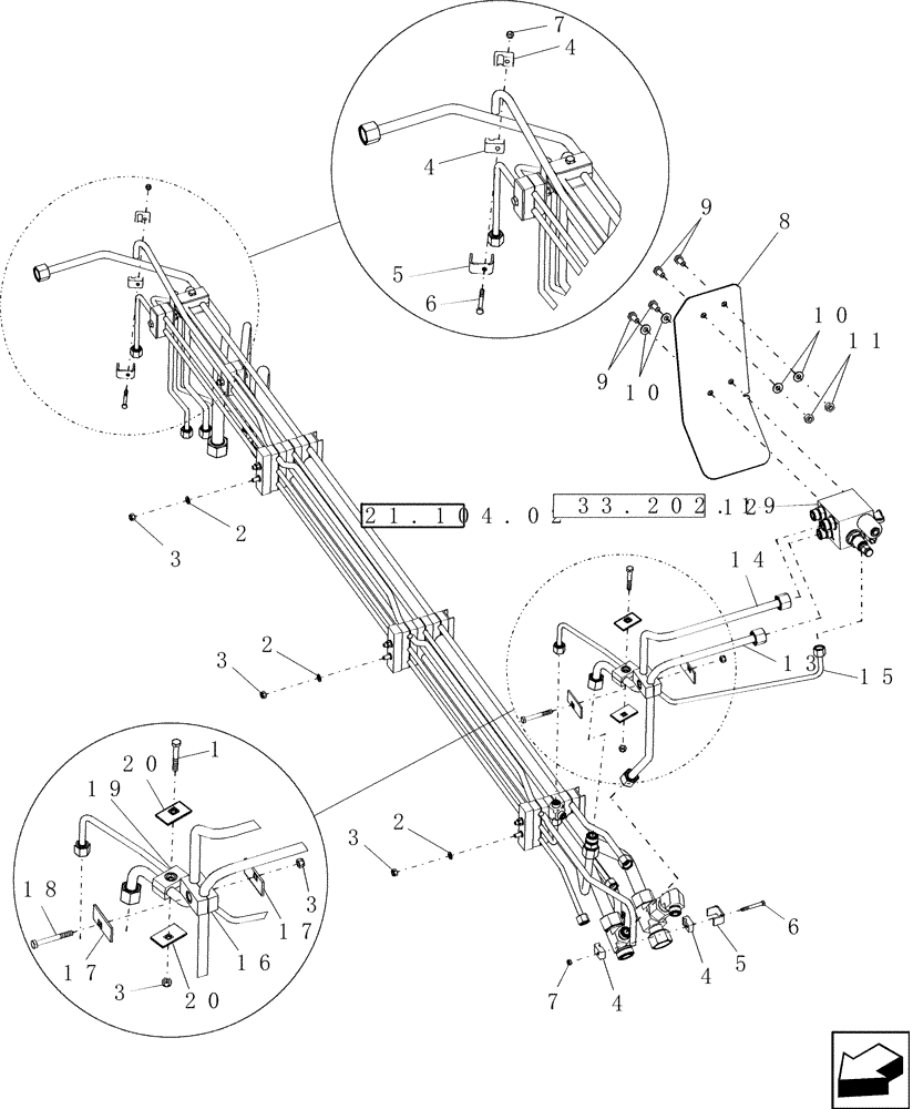 Схема запчастей Case IH 8120 - (33.110.03) - HYDRAULIC TUBES - PARK VALVE (33) - BRAKES & CONTROLS