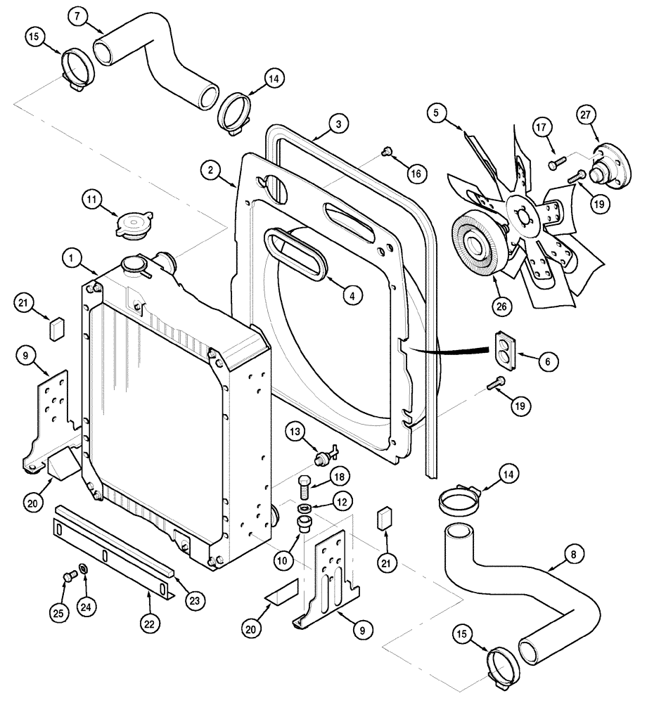 Схема запчастей Case IH CX60 - (02-02) - RADIATOR AND CONNECTIONS (02) - ENGINE