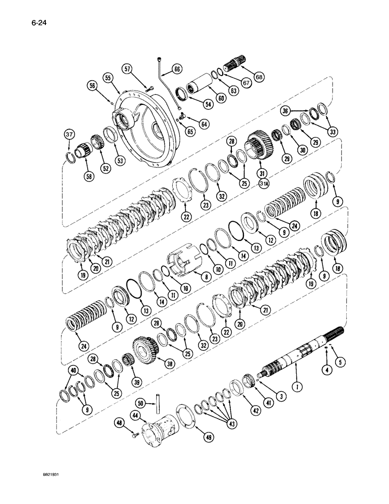 Схема запчастей Case IH 7120 - (6-024) - TRANSMISSION SPEED, INPUT SHAFT WITH CREEPER, TRANSMISSION SERIAL NUMBER AJB0055133 AND AFTER (06) - POWER TRAIN