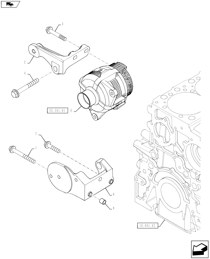 Схема запчастей Case IH TITAN 3530 - (55.301.02) - ALTERNATOR, MOUNTING (504386863) (55) - ELECTRICAL SYSTEMS