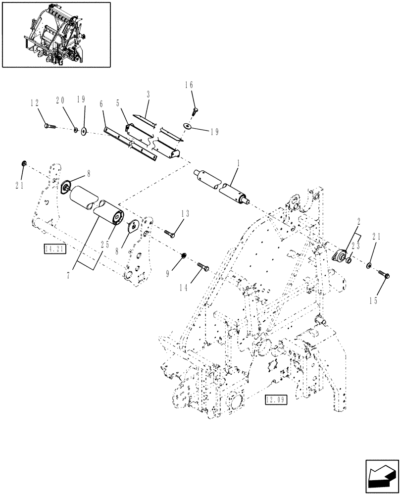 Схема запчастей Case IH RBX563 - (14.53) - FOLLOWER, BACKWRAP ROLLER, & SCRAPER (14) - BALE CHAMBER