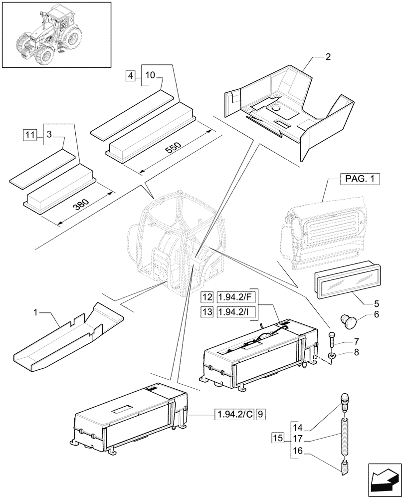 Схема запчастей Case IH MAXXUM 100 - (1.94.2/01[03]) - AIR CONDITIONING AND RELATED PARTS (VAR.330641) (10) - OPERATORS PLATFORM/CAB