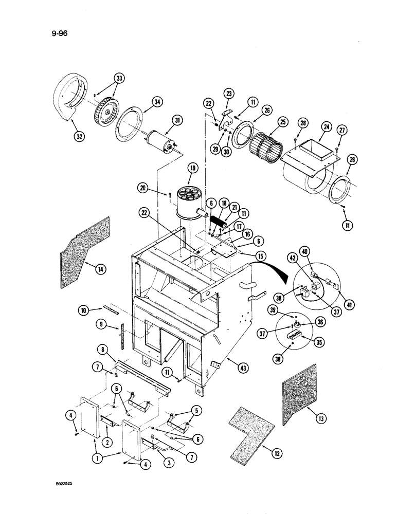 Схема запчастей Case IH 9250 - (9-096) - AIR CONDITIONING AND HEATER MODULE, INTERNAL COMPONENTS, PRIOR TO P.I.N. JCB0028400 (CONTD) (09) - CHASSIS/ATTACHMENTS