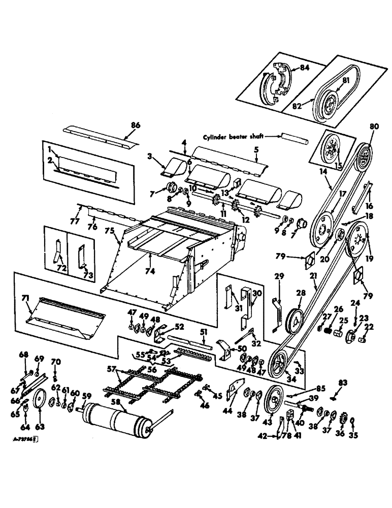 Схема запчастей Case IH 403 - (032) - FEEDER AND FEED CONVEYOR CHAIN AND GRAIN DEFLECTOR (60) - PRODUCT FEEDING