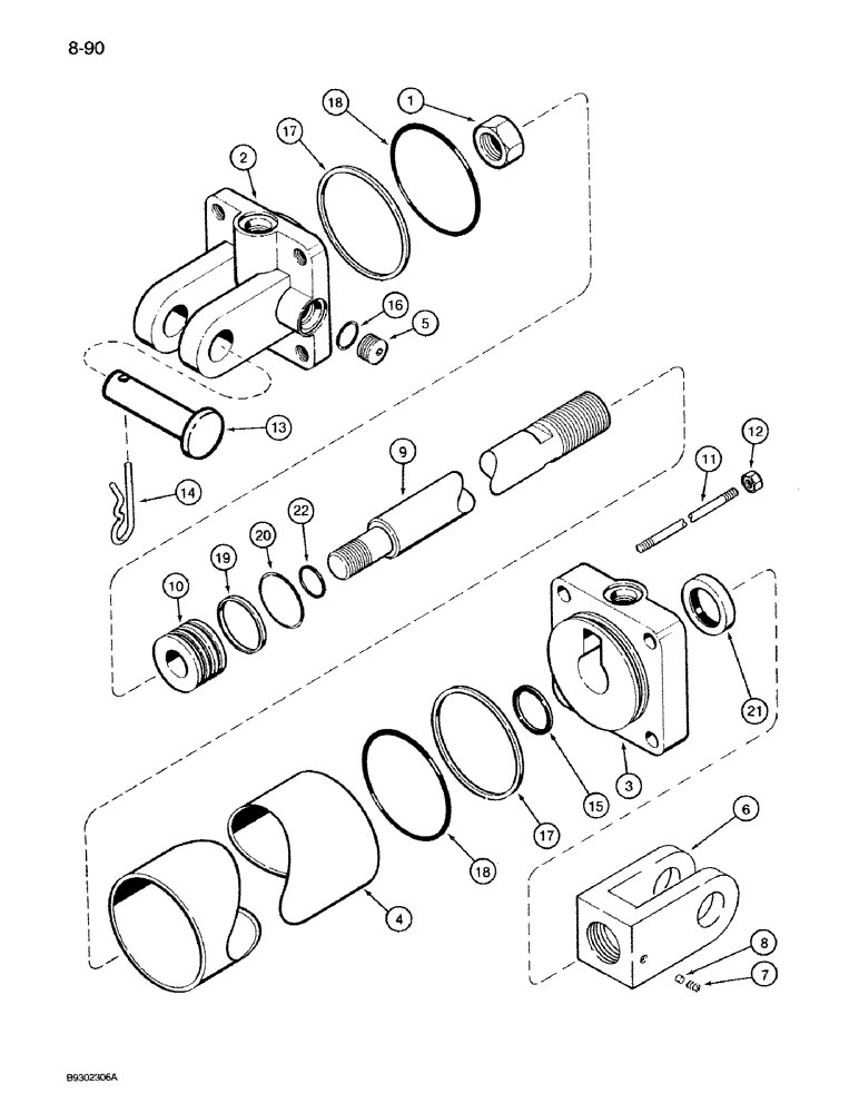 Схема запчастей Case IH 950 - (8-090) - ASSIST WHEEL CYLINDER, 8 ROW WIDE AND 12 ROW NARROW, VERTICAL FOLD (08) - HYDRAULICS