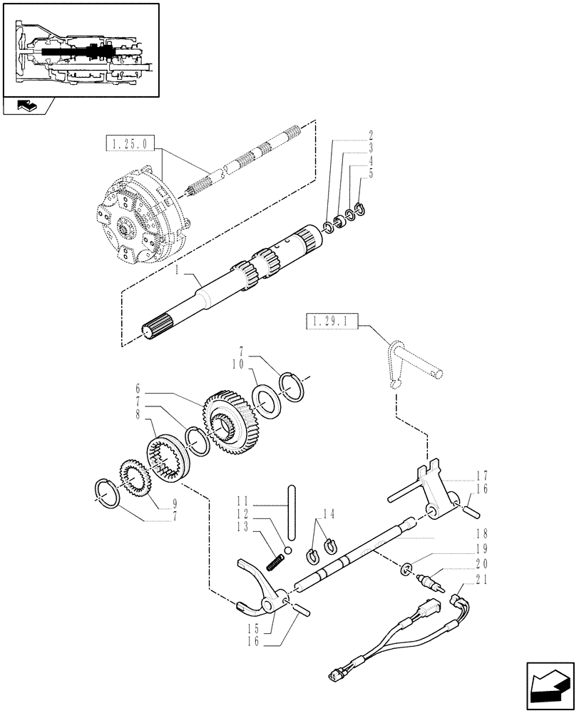 Схема запчастей Case IH FARMALL 85C - (1.28.1/03[02]) - 28X16 FOR 16X16 MECHANICAL TRANSMISSION (CREEPER) - CLUTCH SHAFT (VAR.330111) (03) - TRANSMISSION
