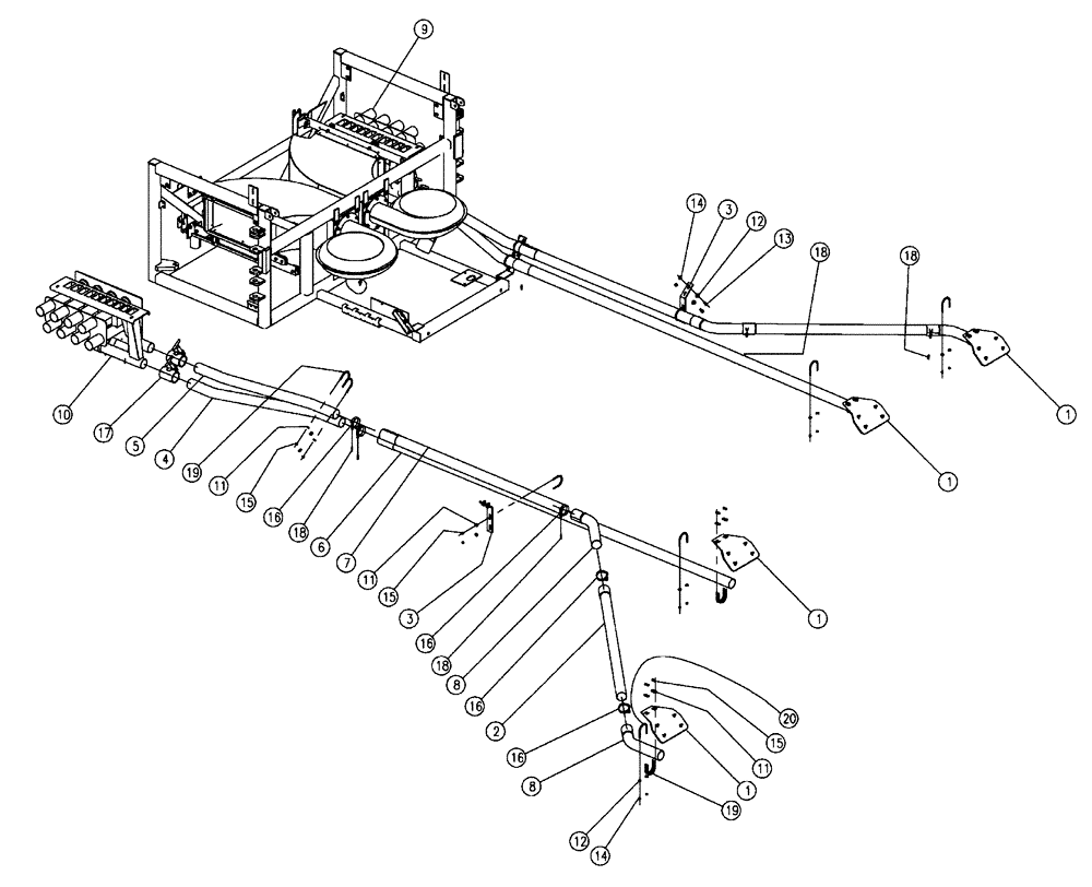 Схема запчастей Case IH 438 - (04-032) - TUBES GROUP, MID, 2.5”, 70’ Boom Group