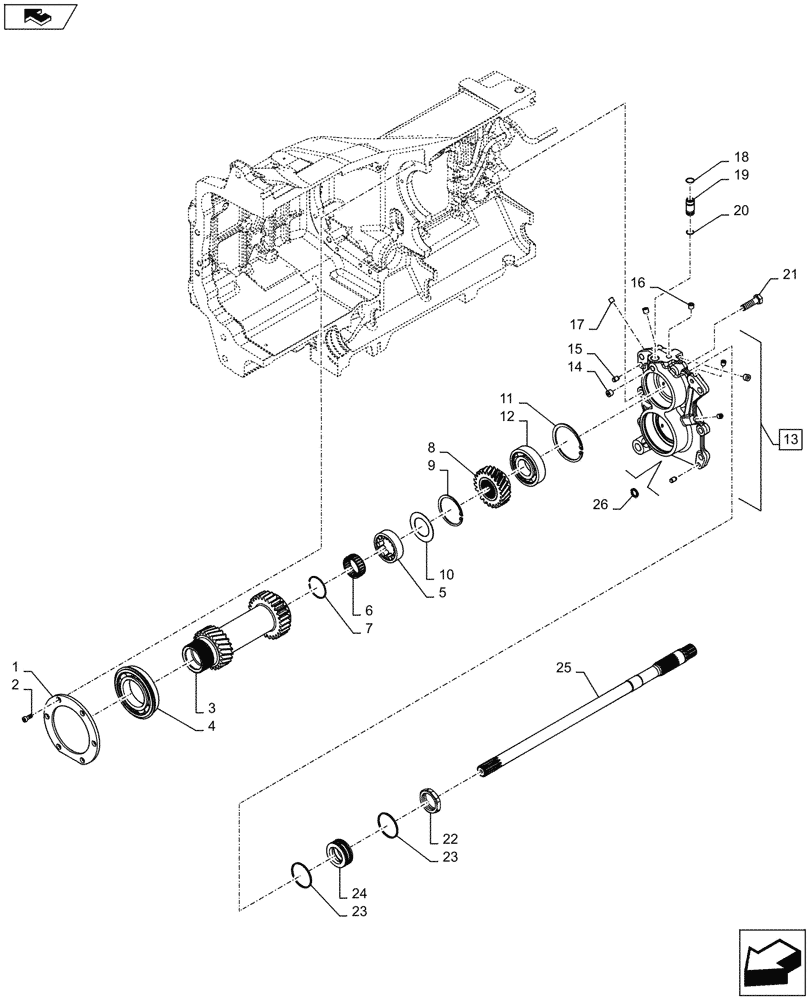 Схема запчастей Case IH PUMA 145 - (21.504.03) - TRANSMISSION - I RANGE/REVERSE AND II RANGE GEARS ON PRIMARY SHAFT (21) - TRANSMISSION