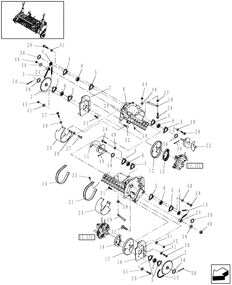 Схема запчастей Case IH RBX452 - (13.425) - 2M WIDE PICKUP W/ ROTOR (13) - FEEDER