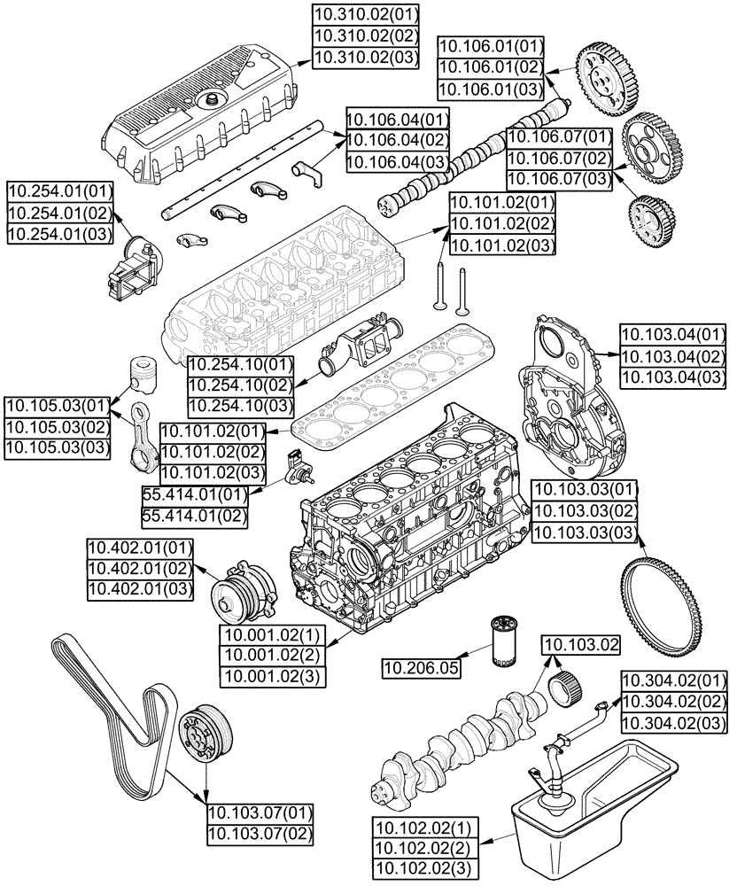 Схема запчастей Case IH 7120 - (10.000.00[01A]) - SECTION INDEX - ENGINE, INTERNAL COMPONENTS - 7120/7120(LA) (10) - ENGINE