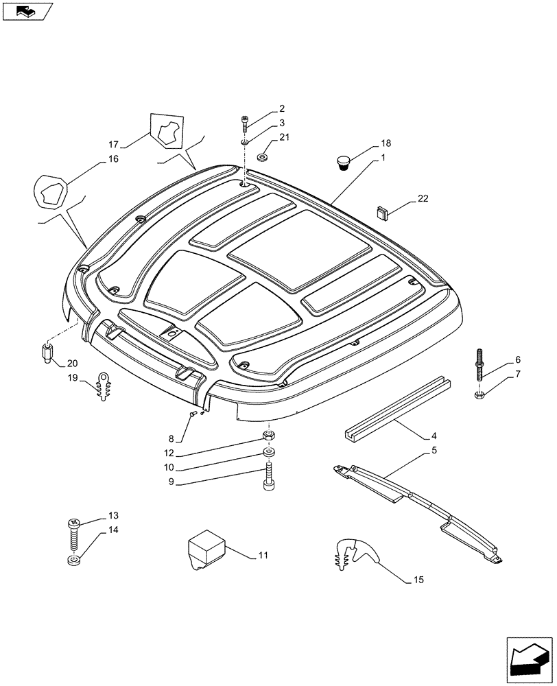 Схема запчастей Case IH PUMA 185 - (90.150.03[01]) - ROOF WITH HIGH PROFILE LESS HIGH VISIBILITY PANEL - ROOF - ISO (90) - PLATFORM, CAB, BODYWORK AND DECALS