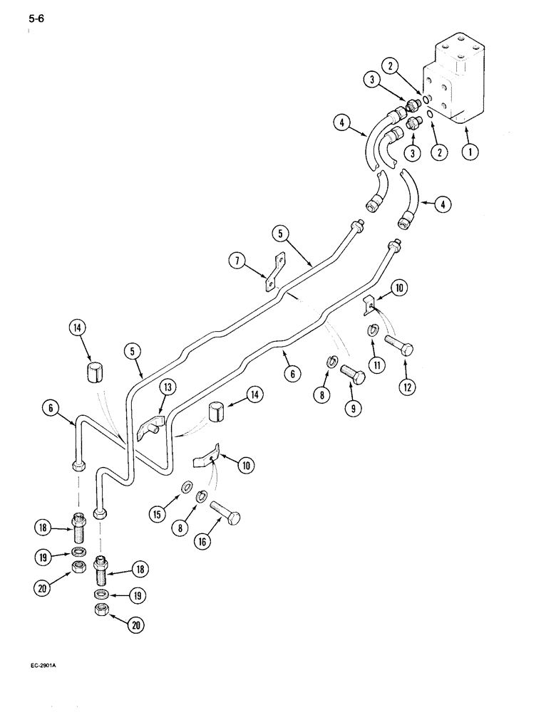 Схема запчастей Case IH 995 - (5-06) - POWER STEERING TUBES, FRONT, TWO WHEEL DRIVE TRACTOR (05) - STEERING
