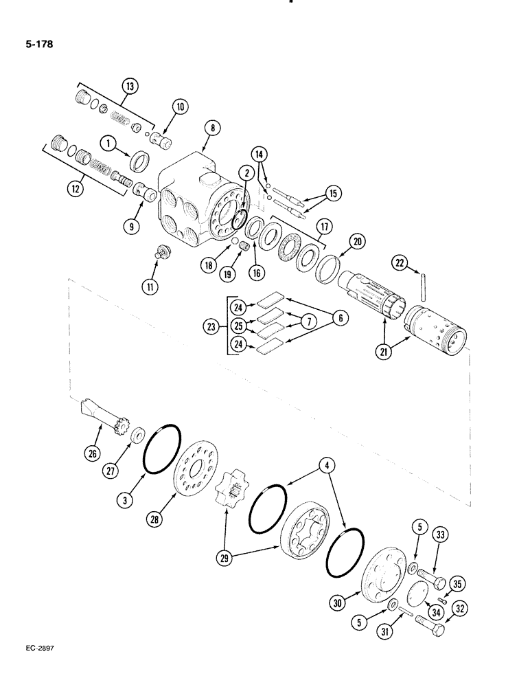 Схема запчастей Case IH 885 - (5-178) - INTEGRAL HYDROSTATIC STEERING VALVE, DANFOSS OSPC 100 OR (05) - STEERING