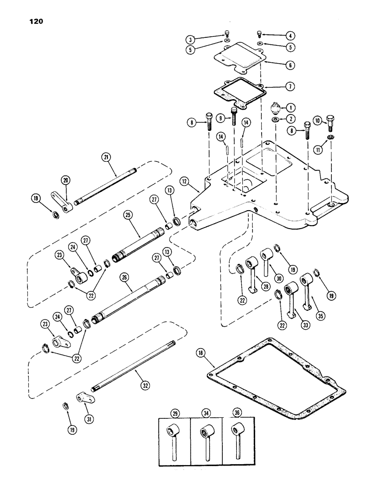 Схема запчастей Case IH 1070 - (120) - GEAR SHIFT MECHANISM, COVERS AND SHAFTS, MECHANICAL SHIFT (06) - POWER TRAIN