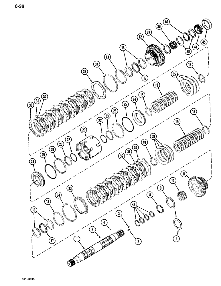 Схема запчастей Case IH 7110 - (6-038) - TRANSMISSION SPEED, OUTPUT SHAFT AND FRONT CLUTCH, TRANSMISSION SERIAL NUMBER AJB0055133 AND AFTER (06) - POWER TRAIN
