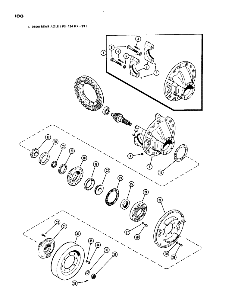 Схема запчастей Case IH 1200 - (188) - L10800 REAR AXLE DIFFERENTIAL, 15.99 RATIO WITH CARDON JOINT (06) - POWER TRAIN